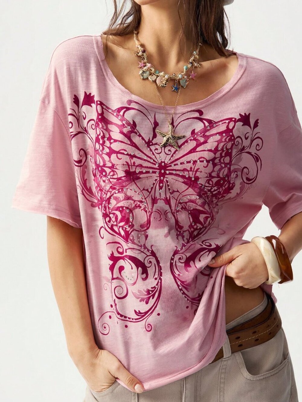 Pink Casual Women's Knit T-Shirt